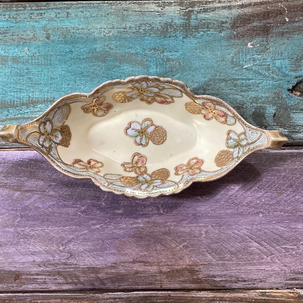 SOLD. Nippon (Japan) hand-painted porcelain boat dish